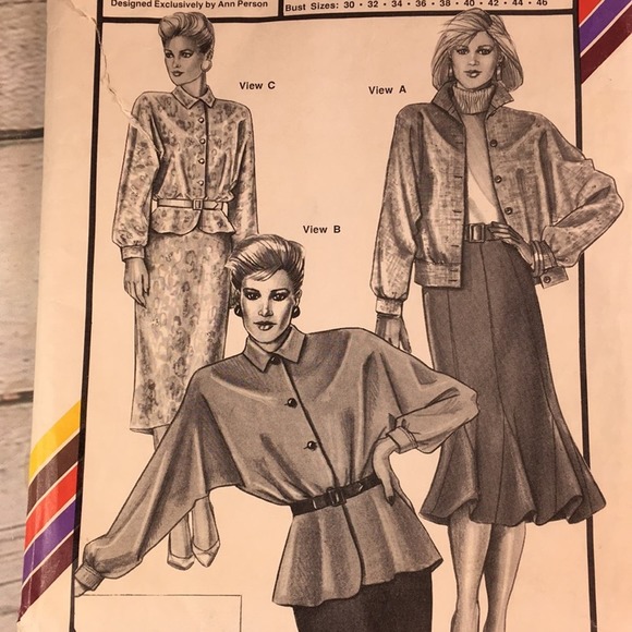 Vintage Stretch & Sew 1092 Blouson & Peplum Jacket Sewing‎ Pattern Bust Sz 30-46 - Picture 4 of 11